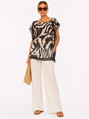 Nathalie Chaize silk Zebra Print Sheer Tunic Top Medium